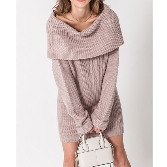 Chunky Fold-over Off Shoulder Knit Sweater Tunic - Picture 3 of 8